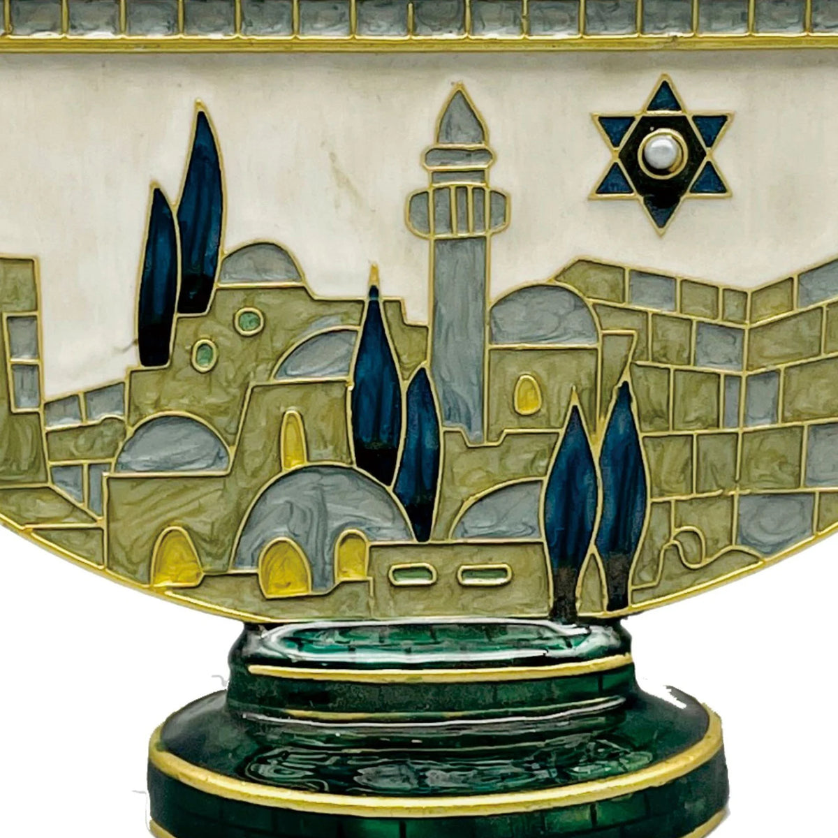 חנוכייה מאמייל בעיצוב חומות ירושלים 18.5 ס"מ