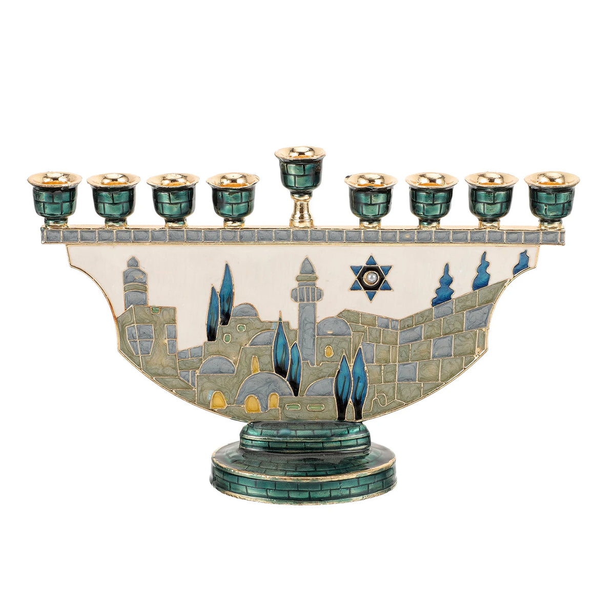 חנוכייה מאמייל בעיצוב חומות ירושלים 18.5 ס"מ