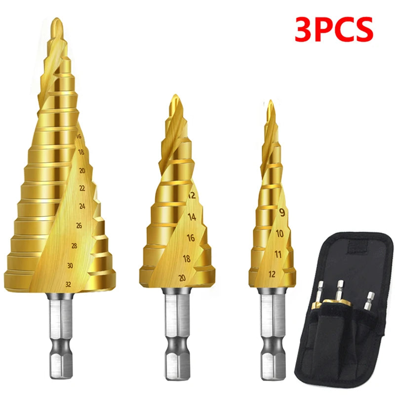סט 3 מקדחי מדרגות עם נרתיק