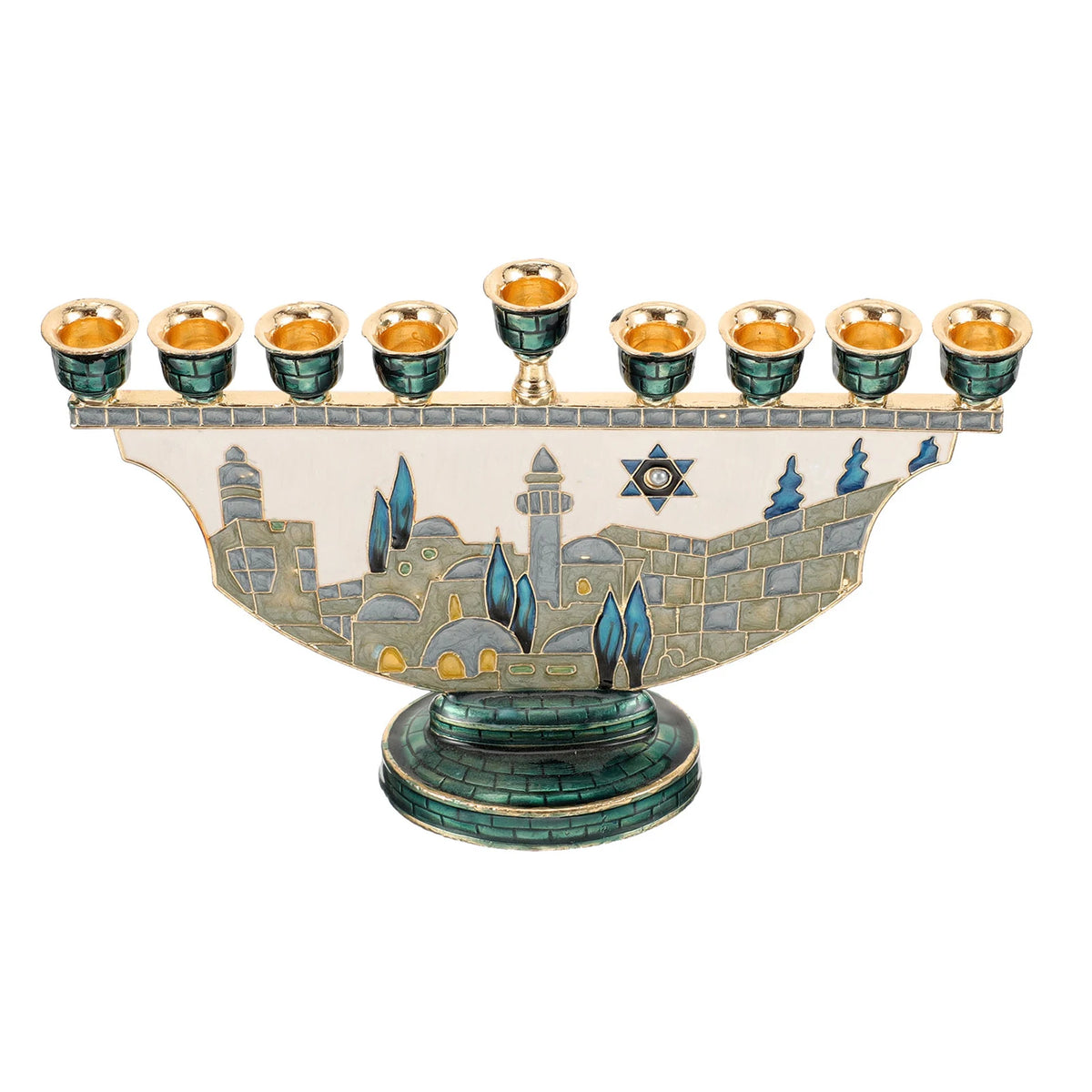 חנוכייה מאמייל בעיצוב חומות ירושלים 18.5 ס"מ