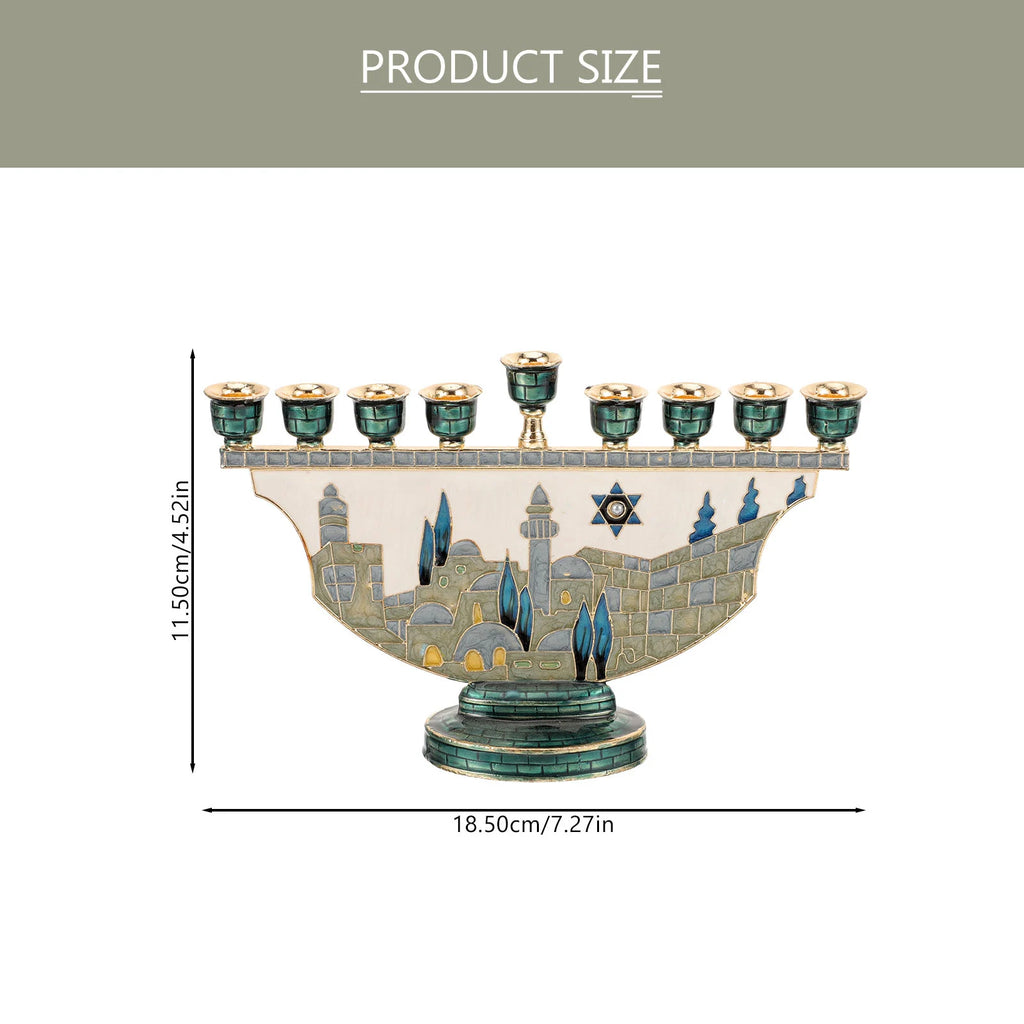 חנוכייה מאמייל בעיצוב חומות ירושלים 18.5 ס"מ
