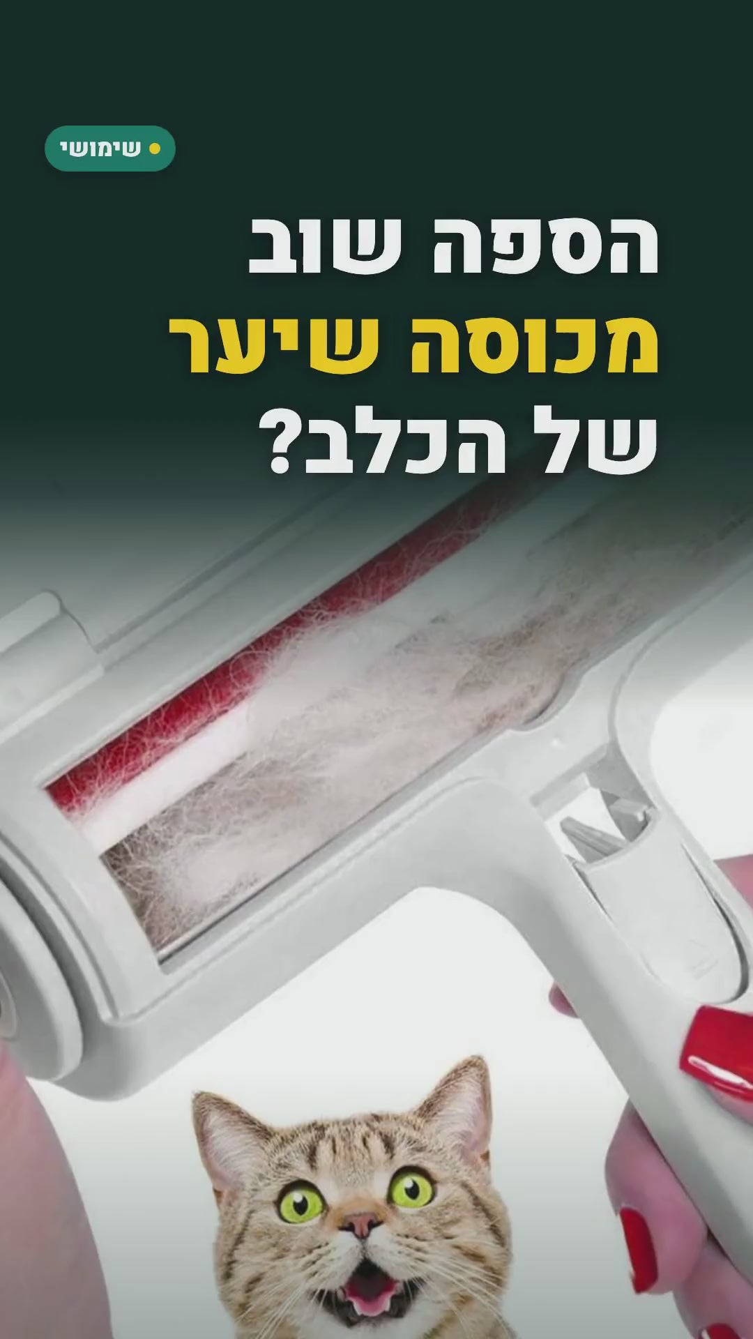 רולר הקסם לשיער חיות – רב-פעמי, בלי נייר דביק – סרטון