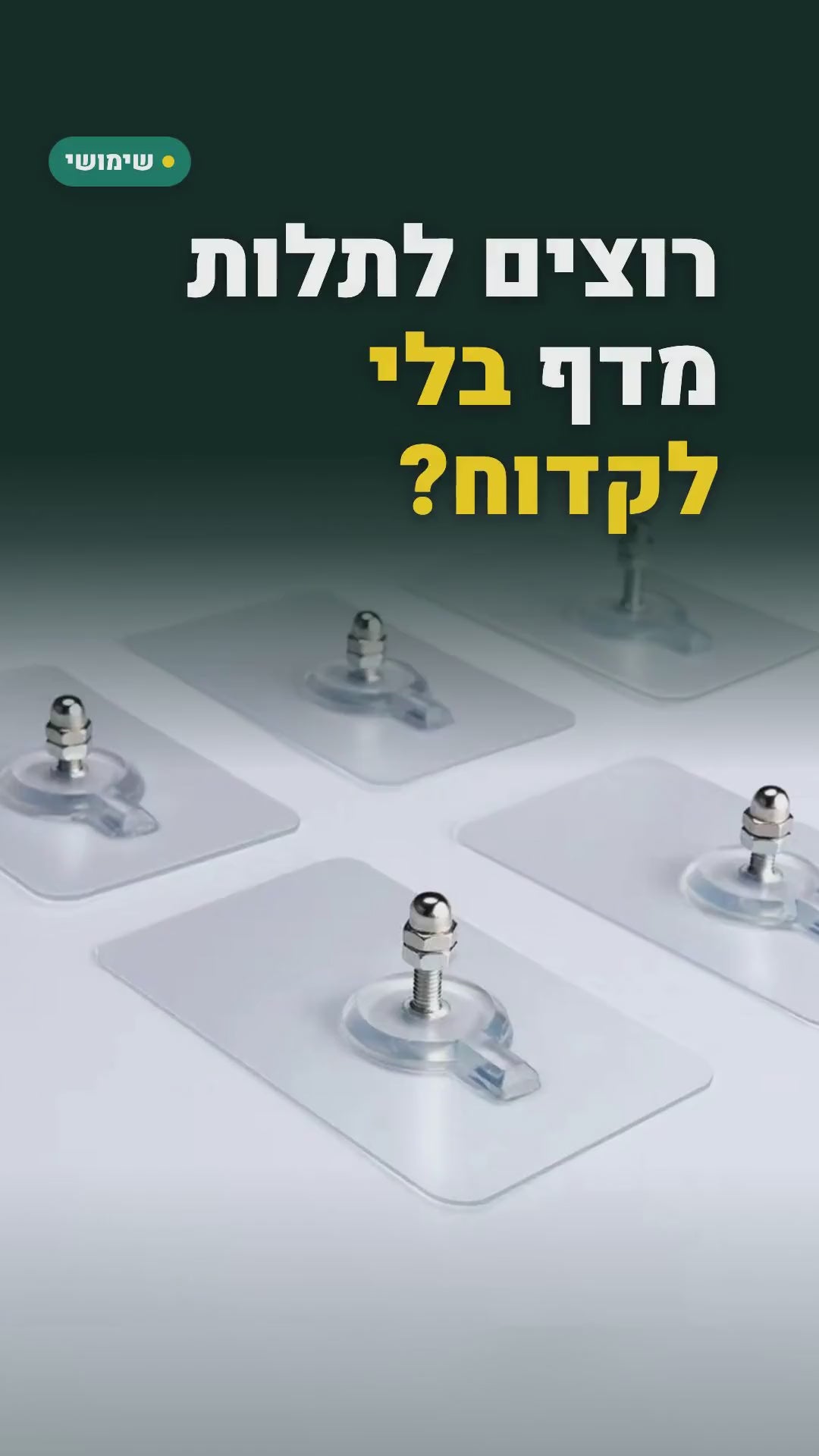 20 מדבקות-בורג שקופות לקיר – לתליית מדפים ותמונות בלי קידוח – סרטון
